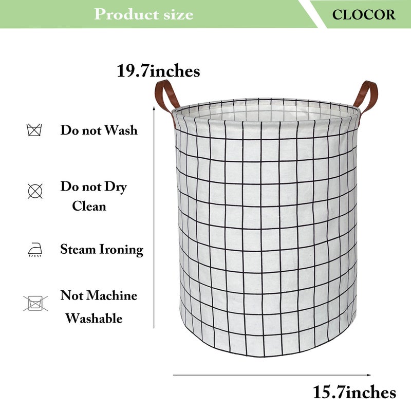 CLOCOR Collapsible Round Laundry Hamper/Large Storage Basket/Toys Bin/Boys and Girls Hamper/Room Decor (White check) - Image 5